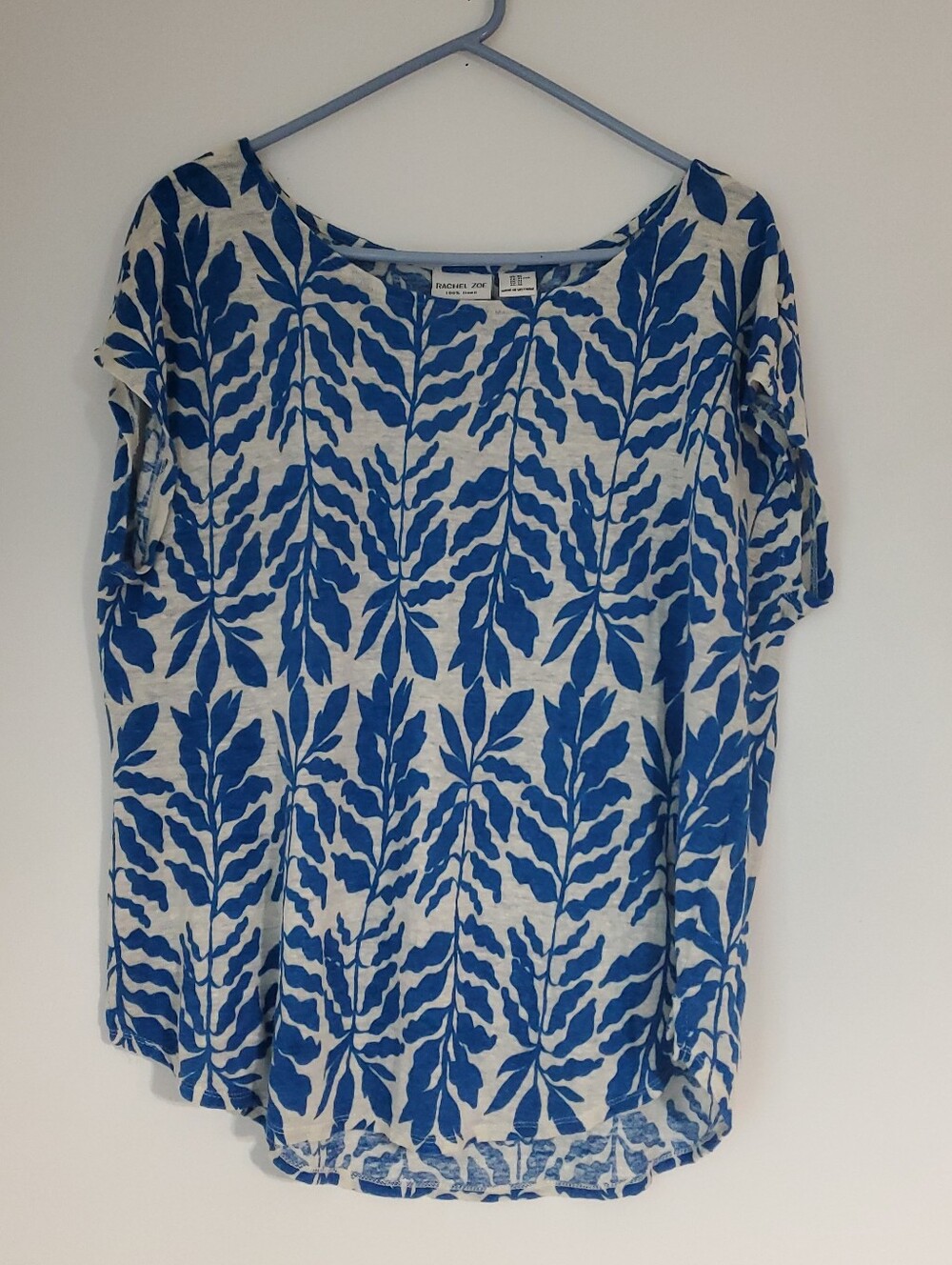 Rachel Zoe 100% Linen Top Womens Size XL Botanical Leaf Print Soft Knit Relaxed
